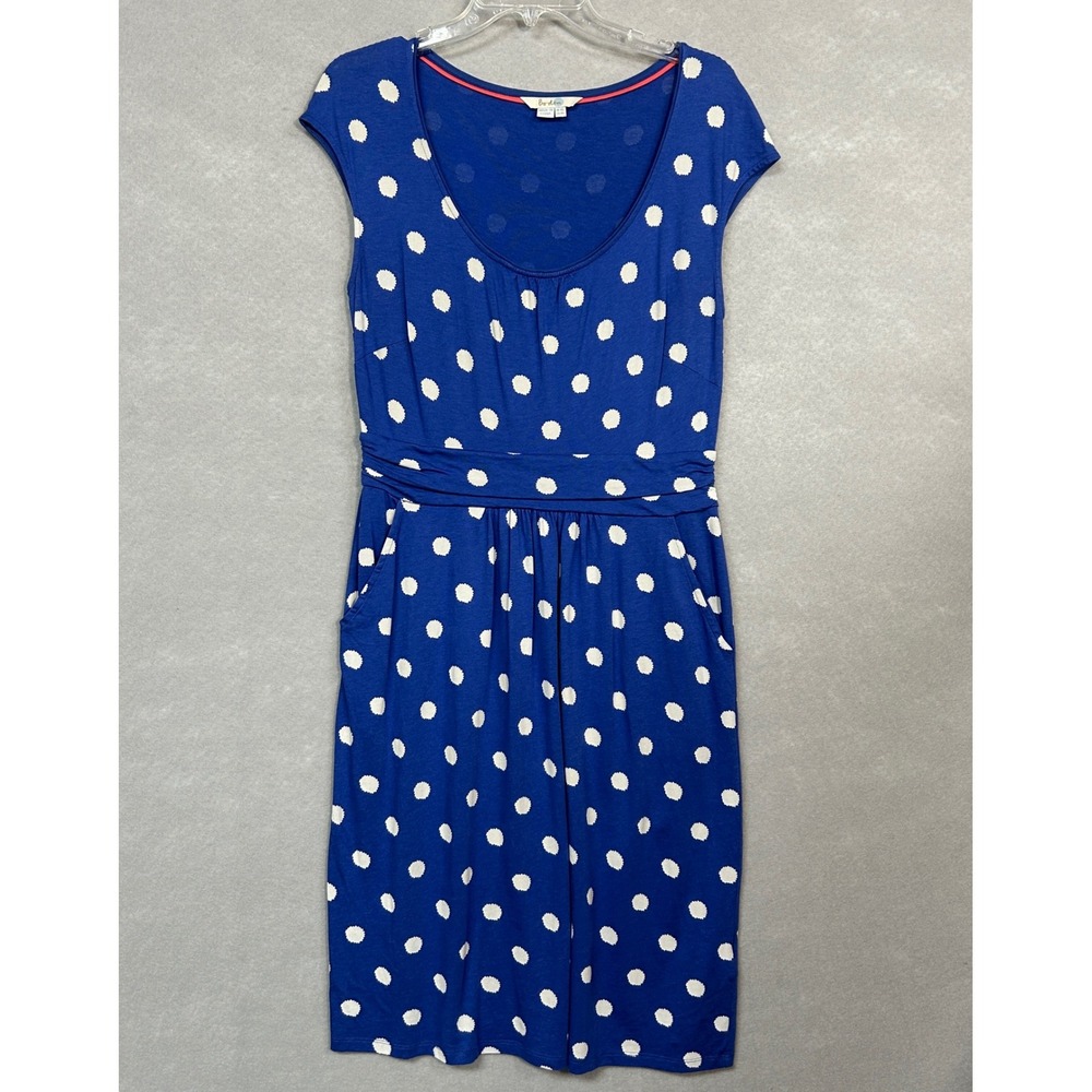 Boden Dress Women's 10L Blue Polka Dot Knee Length Pockets Preppy Feminine Cute